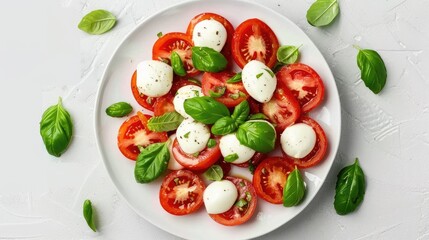 Delicious Caprese Salad with Tomatoes, Mozzarella, and Basil:,Top View