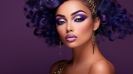Obraz premium Beautiful woman, girl. Female model with Extraordinary amazing Hairstyle and Flawless professional Makeup. AI Generative.