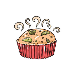 Freshly baked muffin with lime slices is appetizing and a sweet treat for anyone