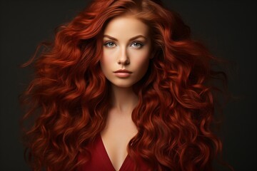 Fototapeta premium burgundy red wavy female hairstyle