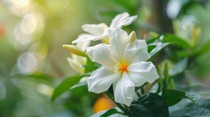 Obraz premium White Wijaya Kusuma Flower Close Up in the Morning