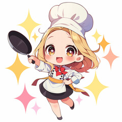 Cute chibi anime chef girl
