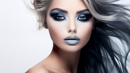 Beautiful woman, girl. Female model with Extraordinary amazing Hairstyle and Flawless professional Makeup. AI Generative.