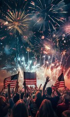 People celebrating 4th of July, watching fireworks. Concept for Independence day in United States of America