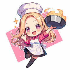 Cute chibi anime chef girl