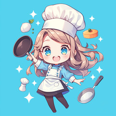 Cute chibi anime chef girl