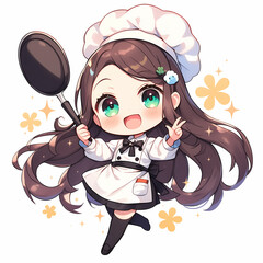 Cute chibi anime chef girl
