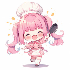 Cute chibi anime chef girl