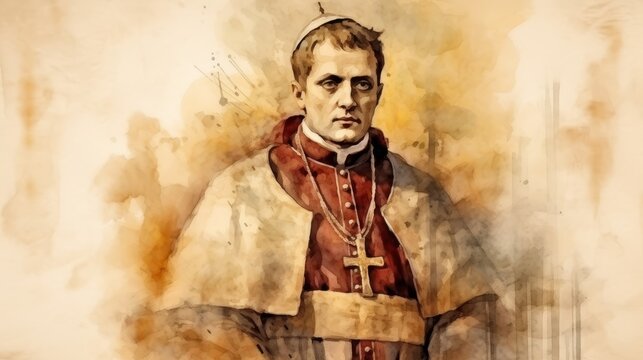 St. Fabian in Papal Robes in Ancient Rome, Biblical Illustration, Beige Background, Copyspace , Biblical Illustration,Christian banner