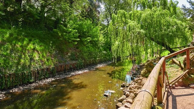 Seriola canal in park. Valmarana Salvi gardens are public garden located in historic center of Vicenza, Italy, adjacent to walls of Piazza Castello, in Piazzale De Gasperi.