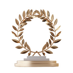 A golden laurel wreath stands on the pedestal. In a unique style with a transparent background.