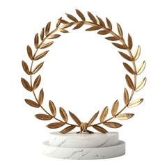A golden laurel wreath stands on the pedestal. In a unique style with a transparent background.