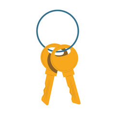 A bunch of two yellow keys. Flat vector illustration isolated on white background