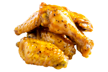 Delicious crispy honey Mustard chicken wings garnished with fresh cilantro, great for appetizers or main meals.