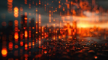 Fototapeta premium Futuristic technology in finance, holograms of stock market charts, urban skyline background, The images are of high quality and clarity