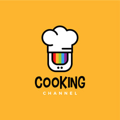 cooking retro TV chef hat logo vector icon illustration