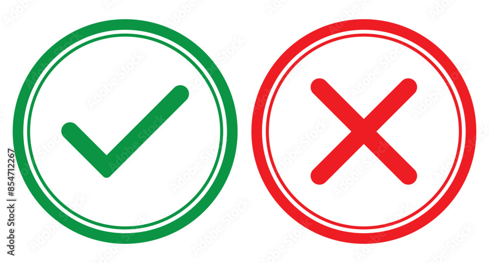 Poster tick and cross checkmark icon. check mark and wrong mark icon design. yes and no buttons. set of red
