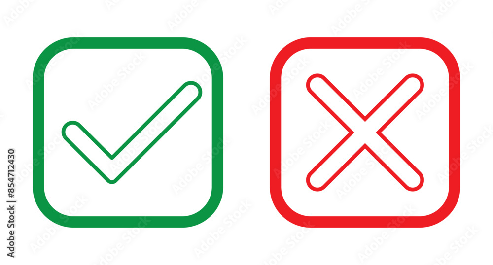 Poster green check mark, red cross mark icon design. tick and cross checkmark icon. check mark and wrong ma