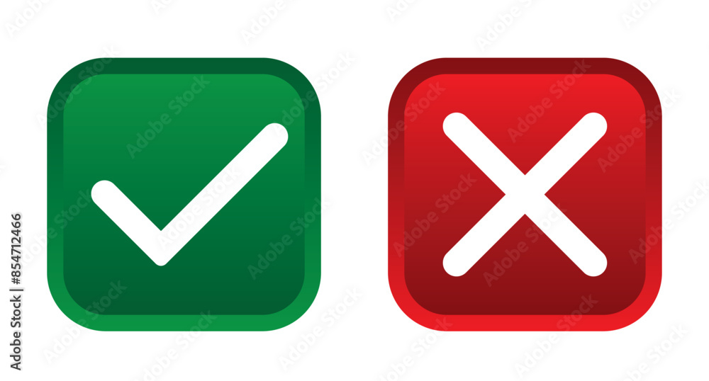 Fototapete check mark and wrong mark icon design. tick and cross checkmark icon. yes and no buttons. set of red