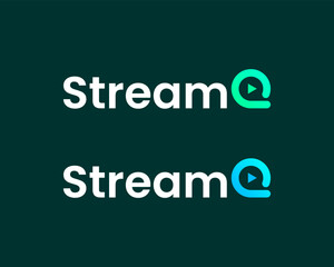 Logo design about letter Q and video stream play button icon.