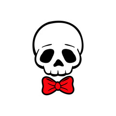 Calavera de hombre. Logo de calavera humana masculina con corbata de lazo para invitaciones y tarjetas de Halloween