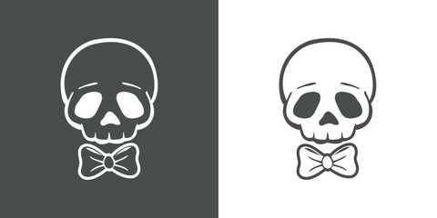 Calavera de hombre. Logo de calavera humana masculina con corbata de lazo para invitaciones y tarjetas de Halloween