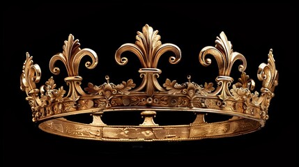 A luxurious royal gold crown featuring an intricate fleur-de-lis motif, symbolizing elegance and regal authority