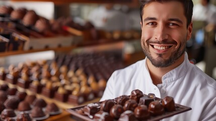 chocolatier Pierre Marcolini prepares chocolate dessert in Salon du Chocolat
