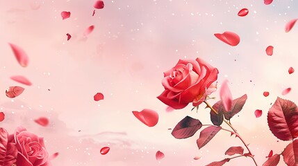 Romantic Valentine's Day E-Commerce Poster with Floating Rose Petals