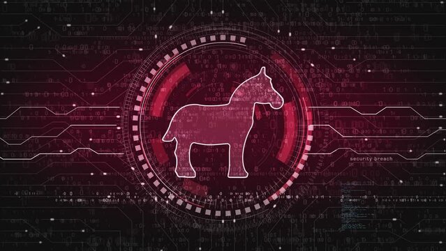 Trojan virus cyber crime and security breach symbol abstract digital concept. Network, cyber technology and computer background seamless and looped.