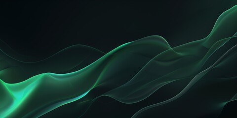 Obraz premium Abstract Green Waves on a Dark Background