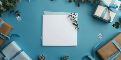 Invitation card mockup with empty paper blank simple flower dec