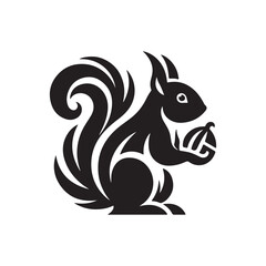 Squirrel with nut silhouette vector illustration on a white background