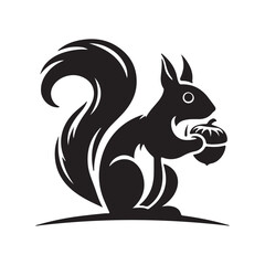 Squirrel with nut silhouette vector illustration on a white background