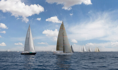 Sailing yacht at Mediterranean Sea. Sail. Boat. Palma de Mallorca. Super sailing yacht. Full sail.