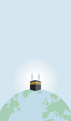 Mecca on the globe. Al haram Kaaba picture Saudi Arab. Islamic background. vector illustrations
