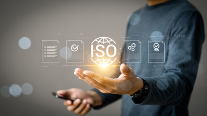 ISO standards quality control, assurance and warranty business technology concept. Touching on...
