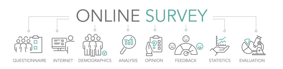 Online survey concept - thin line icons two-tone