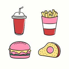 Creative Flat Style Fast Food and Drink items Vector Illustrations.