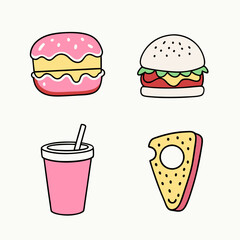 Creative Flat Style Fast Food and Drink items Vector Illustrations.