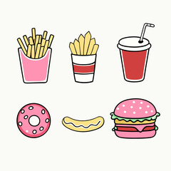 Creative Flat Style Fast Food and Drink items Vector Illustrations.