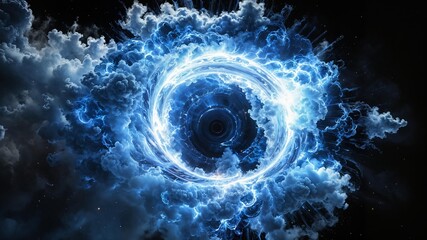Illuminated cosmic portal ring, radiating mystical energy and a vibrant aura. Showcasing a powerful, spinning effect amidst a galaxy setting, evoking feelings of mystery and science fiction.