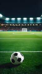 Obraz premium Late Evening or night Soccer Match, Lights on a Stadium of Football on Turf or grass field