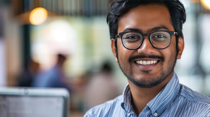 Obraz premium Indian Software engineer working in sunny office
