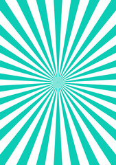 Background with retro rays, sun rays. Turquoise-white. Vintage background, boom, comic book, circus template. Cartoon pop art template. Vector illustration