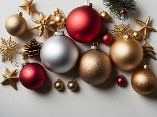 Christmas ornament flat lay and text space design 