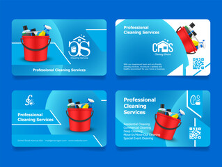 Professional cleaning service housekeeping company business card design template set vector