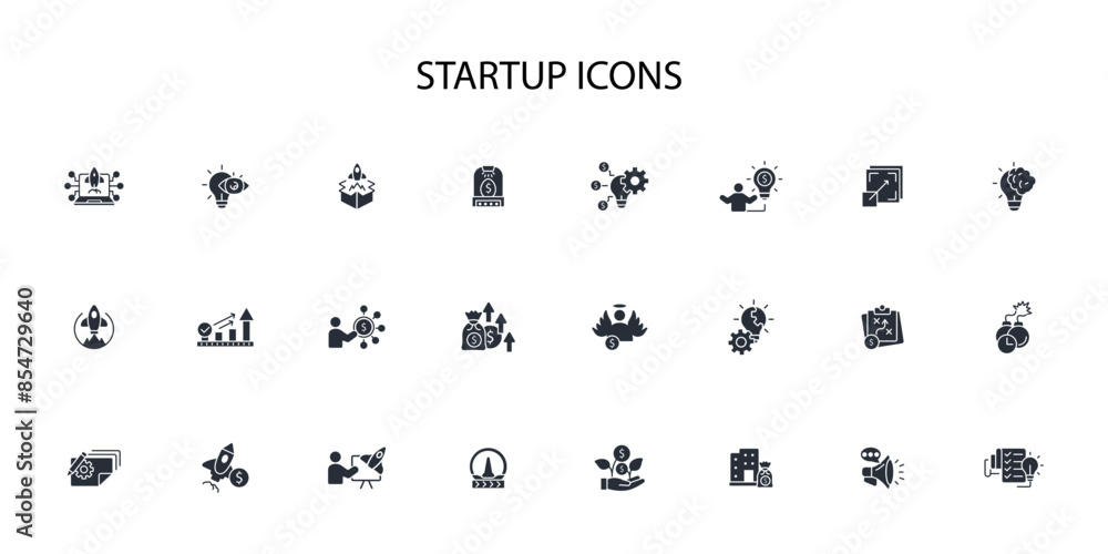 Poster startup icon set.vector.editable stroke.linear style sign for use web design,logo.symbol illustratio