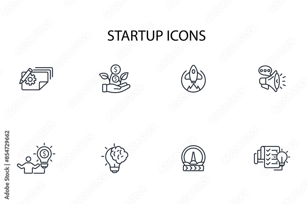 Poster startup icon set.vector.editable stroke.linear style sign for use web design,logo.symbol illustratio