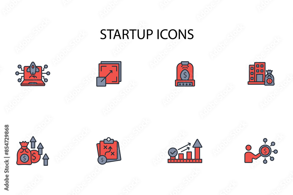 Poster startup icon set.vector.editable stroke.linear style sign for use web design,logo.symbol illustratio